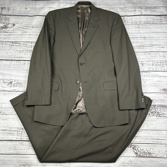 Givenchy Monsieur Mens Suit 44L Dark Green Two Button 100% Wool 37x30 Pants